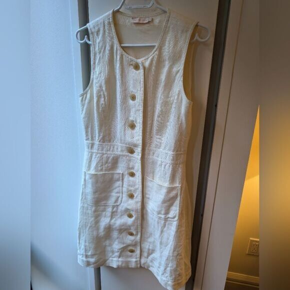 chinese dress ladies Tory Burch Black Cotton Linen Button Front Belted Utility Knit Dress main image 1